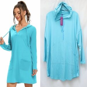 NWT light blue hooded tunic dress soft stretch 2XL plus size comfy loungewear